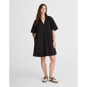 Madewell Poplin Splitneck‎ Mini Shirtdress Black Medium NWT
